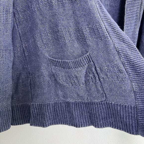 Talbots Womens Linen Knit Cardigan Open Front Sz L Beach Travel Lightweight Blue - Picture 2 of 10